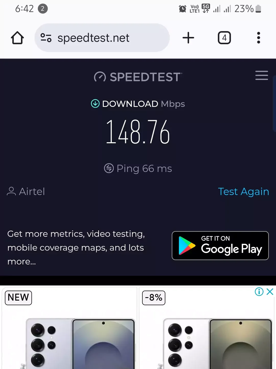 speed test done from airtel 5g in morning