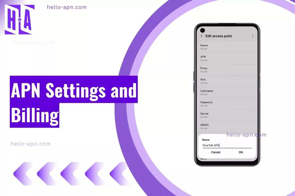 image of apn settings and billing info with screenshot