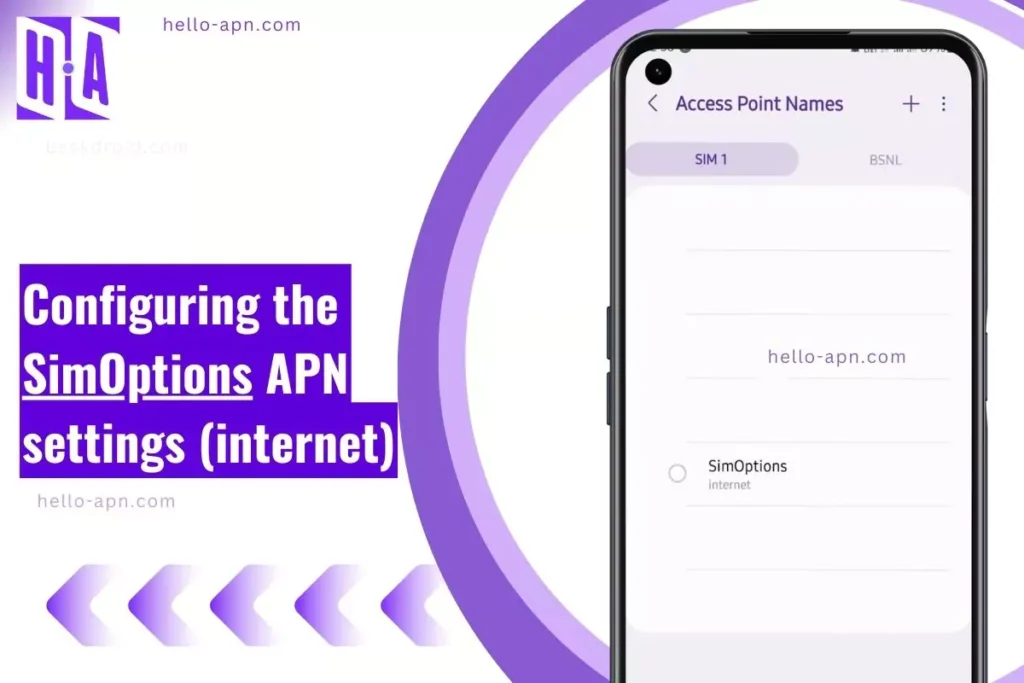 configuring the SimOptions APN with screenshot and overlay text