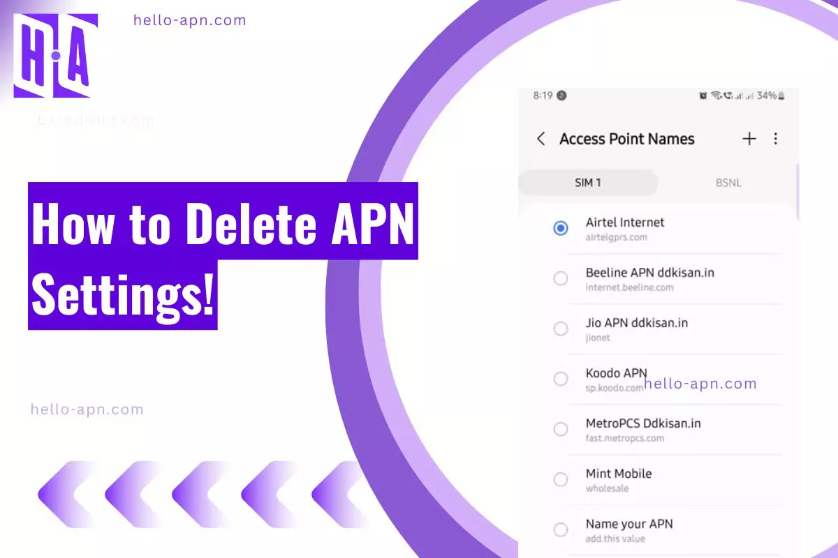 screenshot of deleting apn from access point name settings