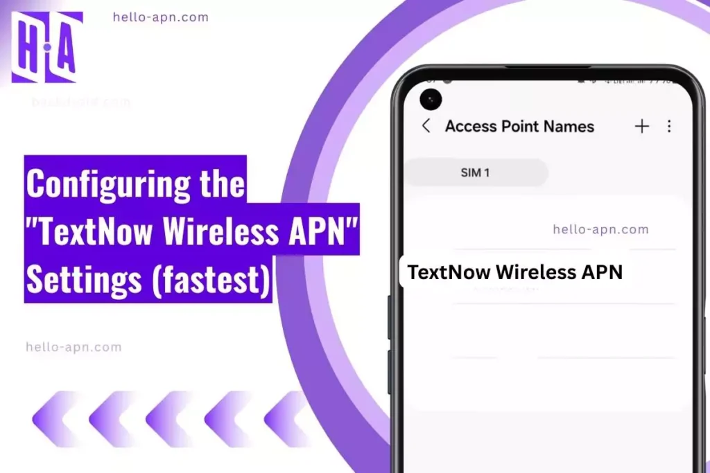 screenshot of the TextNow Wireless APN with similar overlay text configured